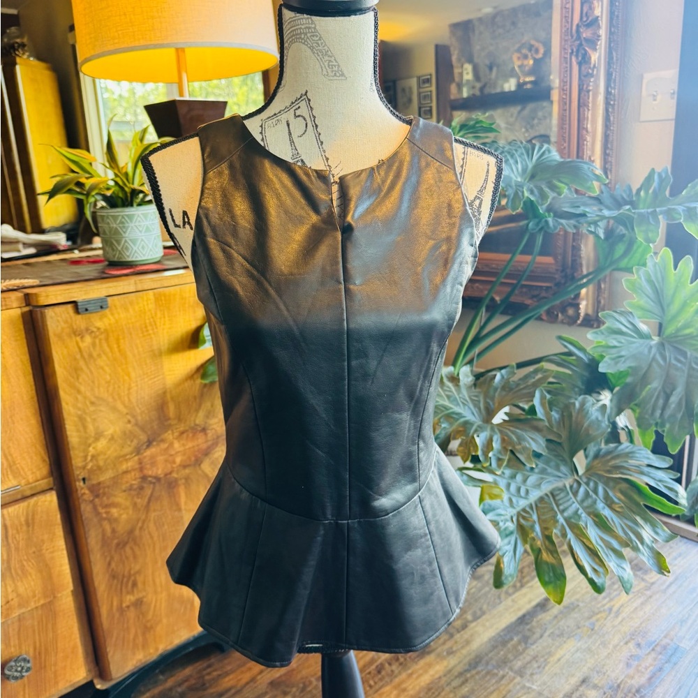 Tinly Road Black Faux Leather Peplum Top